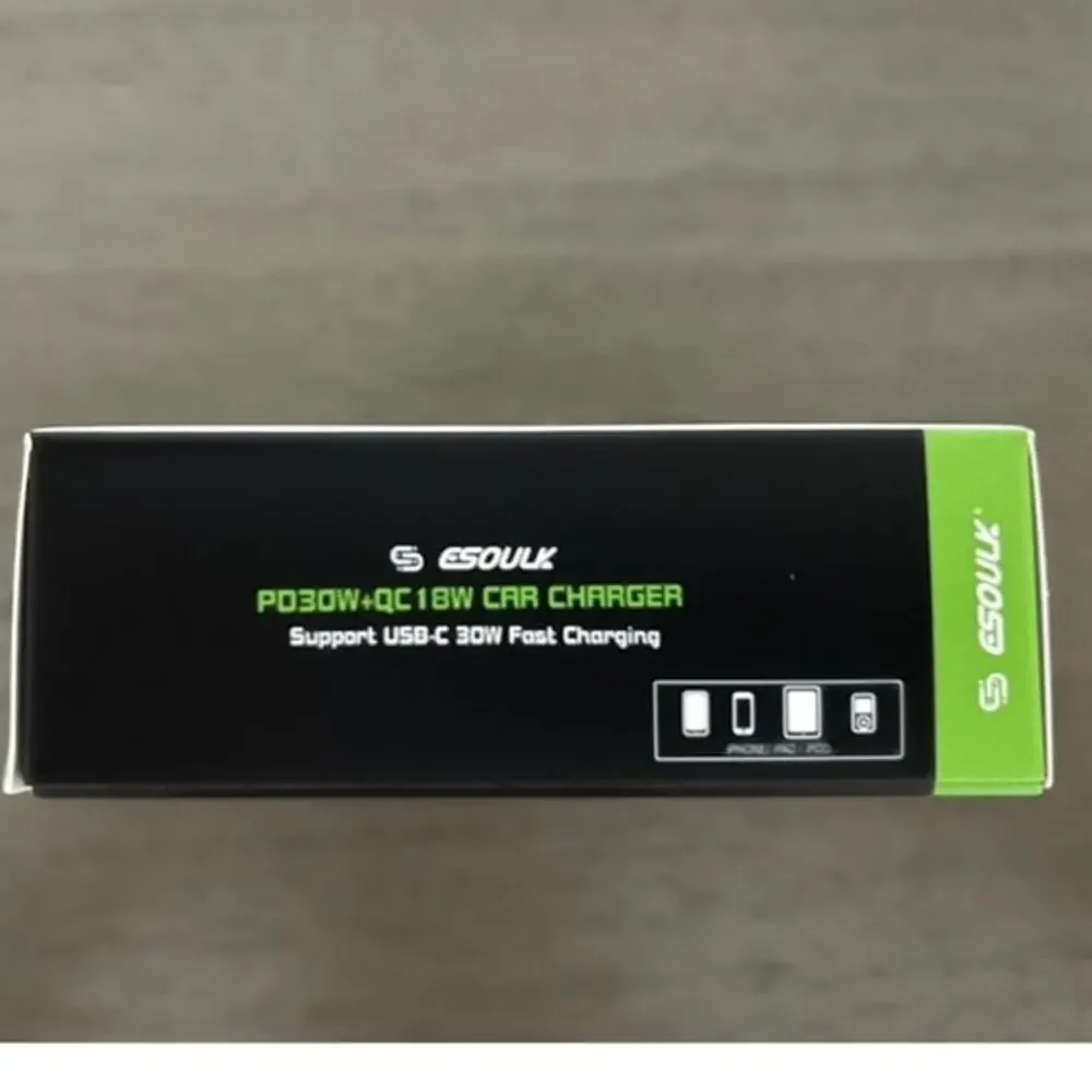 ESOULK 48W Fast Charge Car Charger PD30W QC18W Aluminum USB‑C USB Adapter